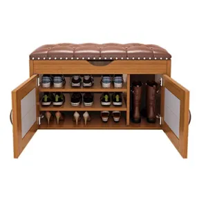 3-Tier Storage Bench with Storage Layer Wood Storage Shelf Shoes Rack Separate Design Cabinet Shoe Bench Seat Storage Organiser for Hallway Entryway Living Room (Color : Wood, Size : 100cm)
