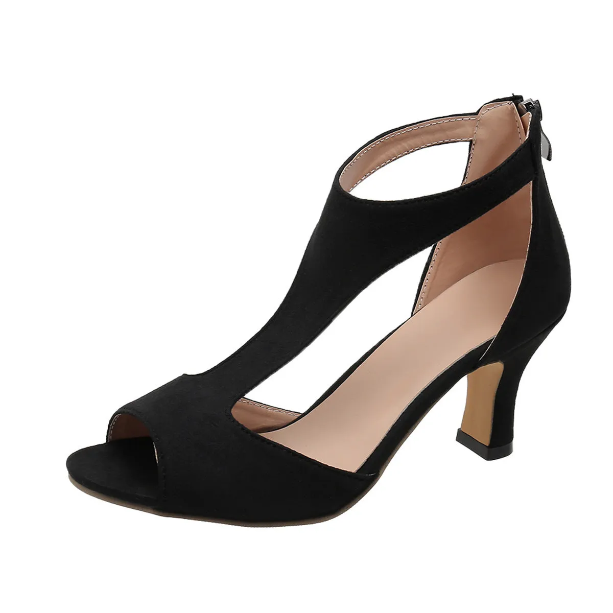 Back Zipper Heel Fish Mouth Shoes