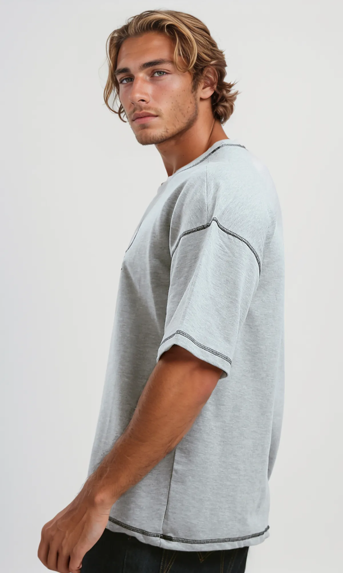 O192564 Front Print Heather Light Grey Summer Tee