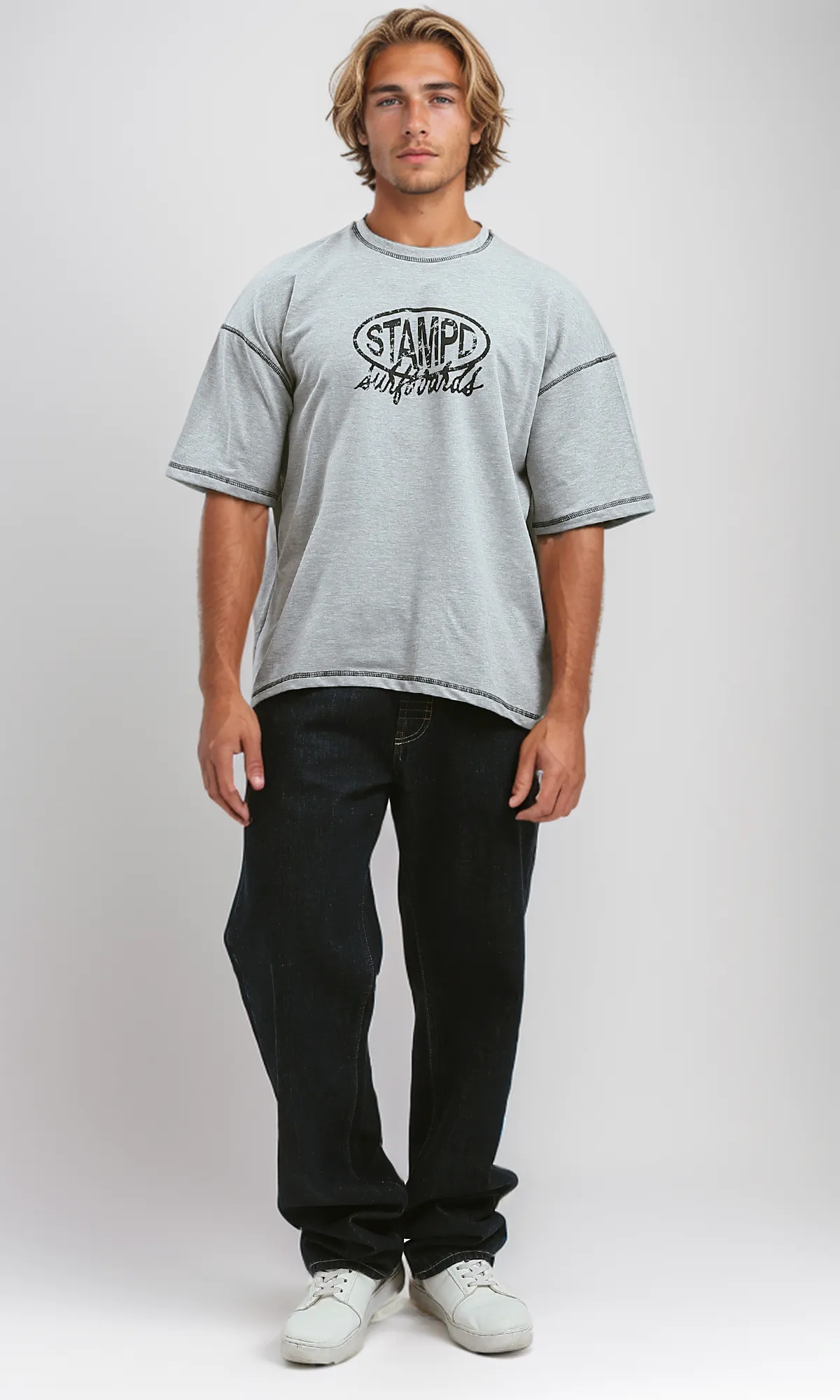 O192564 Front Print Heather Light Grey Summer Tee