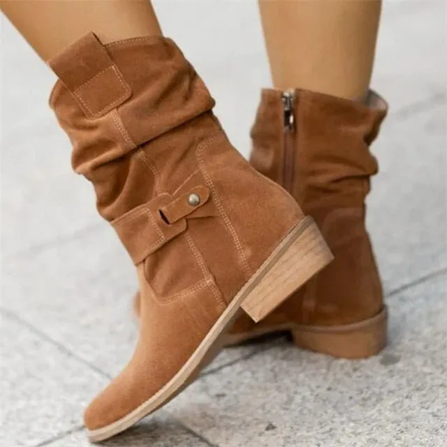 Slouchy Suede Mid-Calf Boots