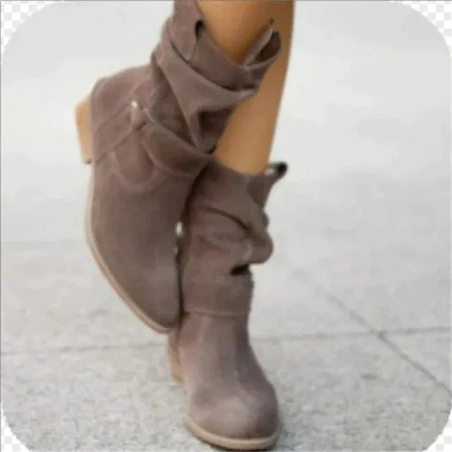 Slouchy Suede Mid-Calf Boots