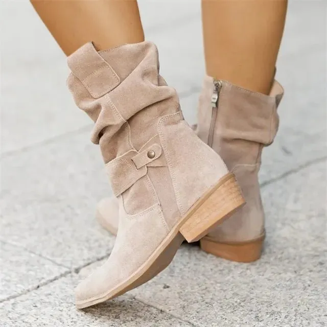Slouchy Suede Mid-Calf Boots