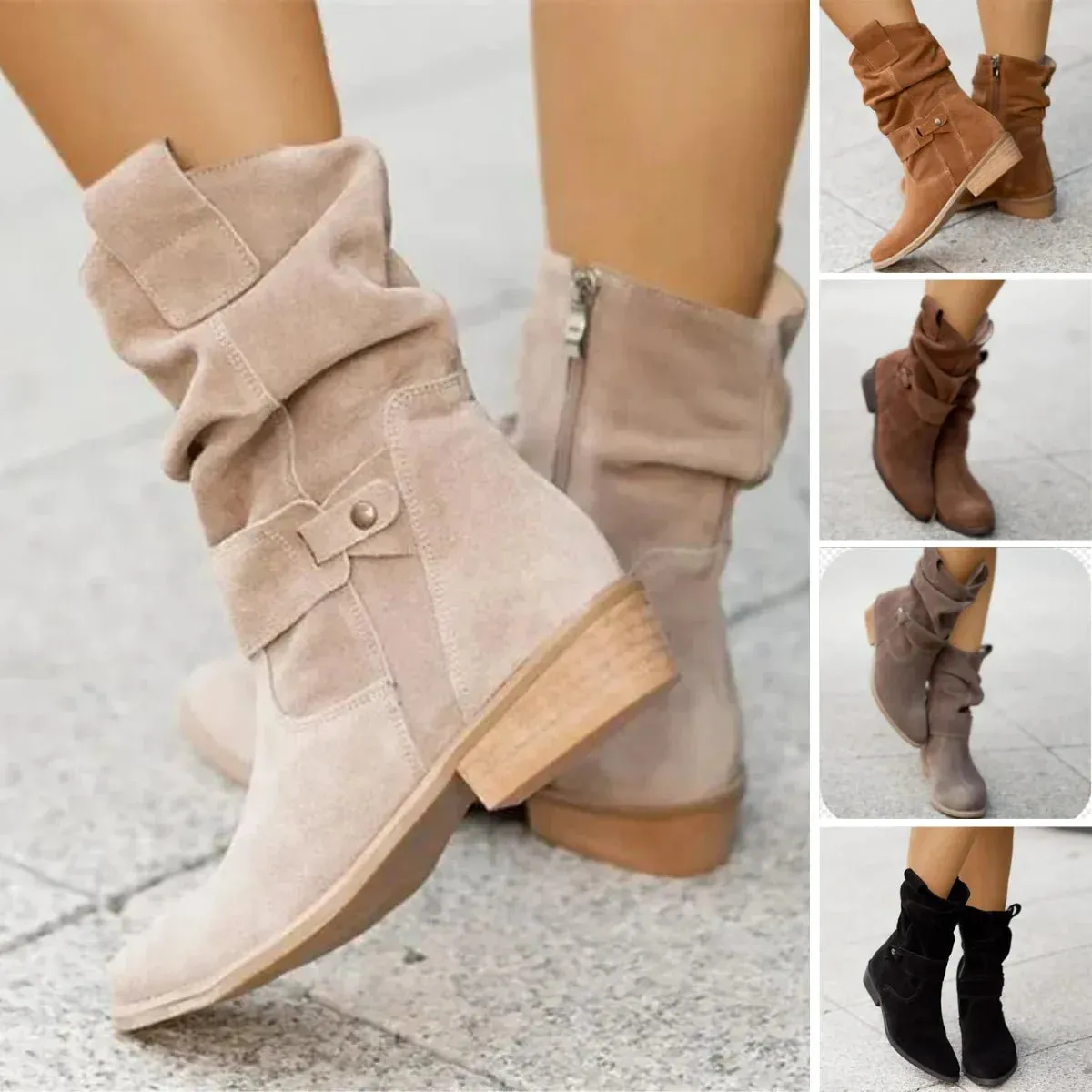 Slouchy Suede Mid-Calf Boots