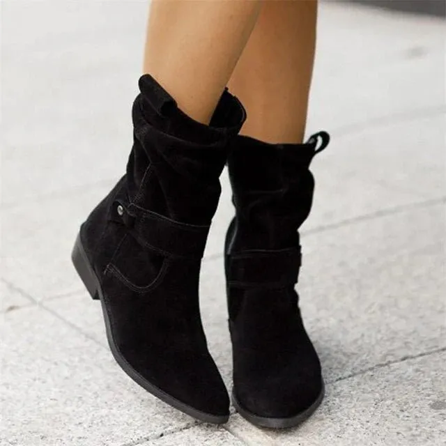 Slouchy Suede Mid-Calf Boots