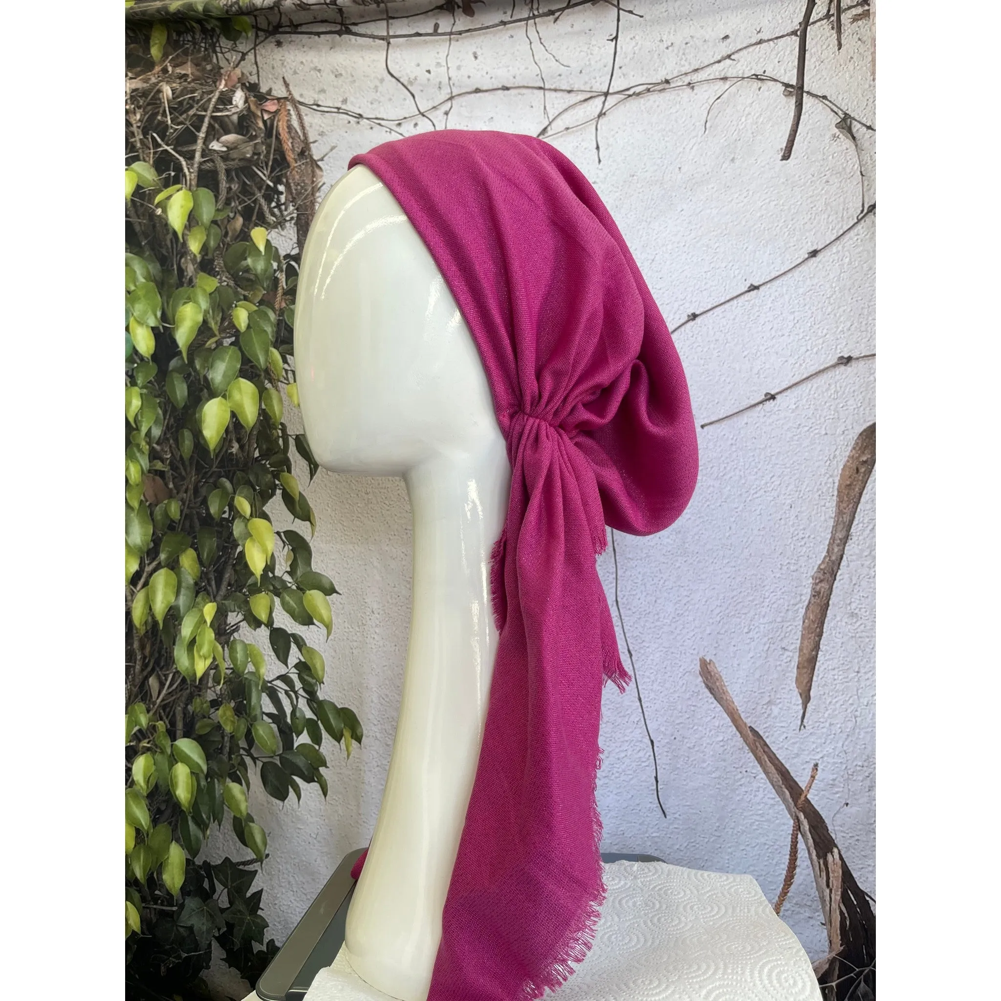 Turkish Cotton Metallic Solid Pretied w/ Long Tails - Fuschia
