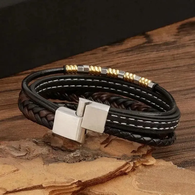 Wrap Bracelet Leather Mens Stack Lava Bead