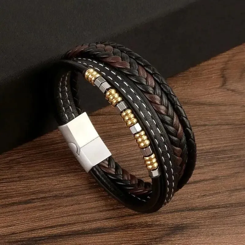 Wrap Bracelet Leather Mens Stack Lava Bead