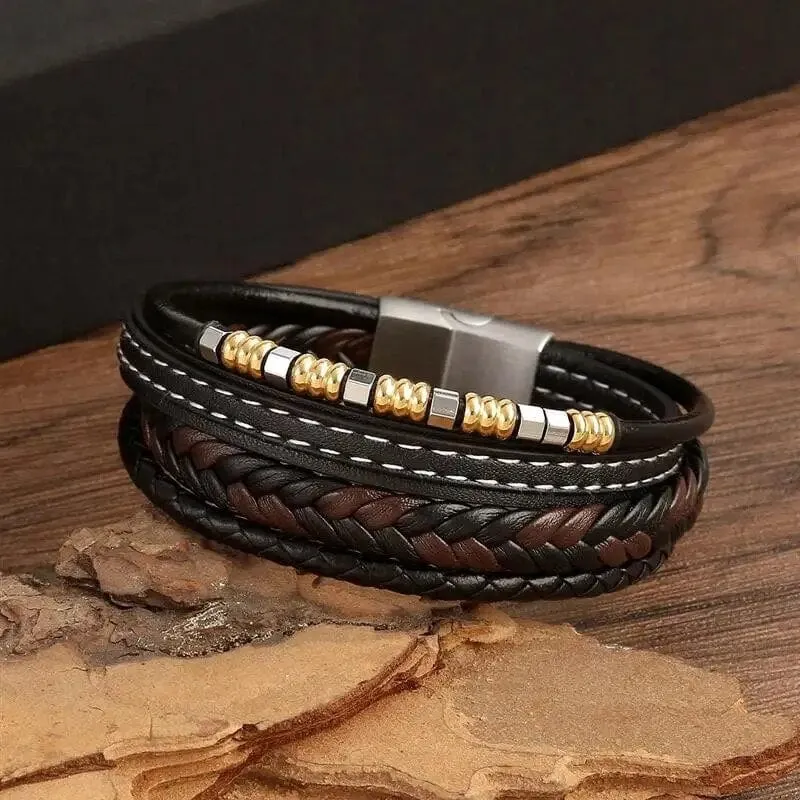 Wrap Bracelet Leather Mens Stack Lava Bead