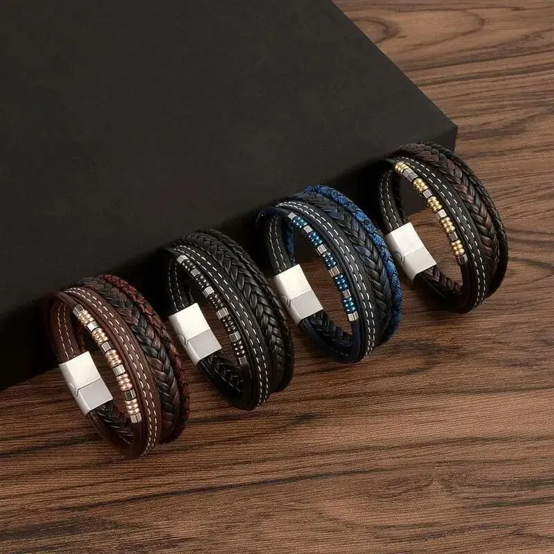 Wrap Bracelet Leather Mens Stack Lava Bead