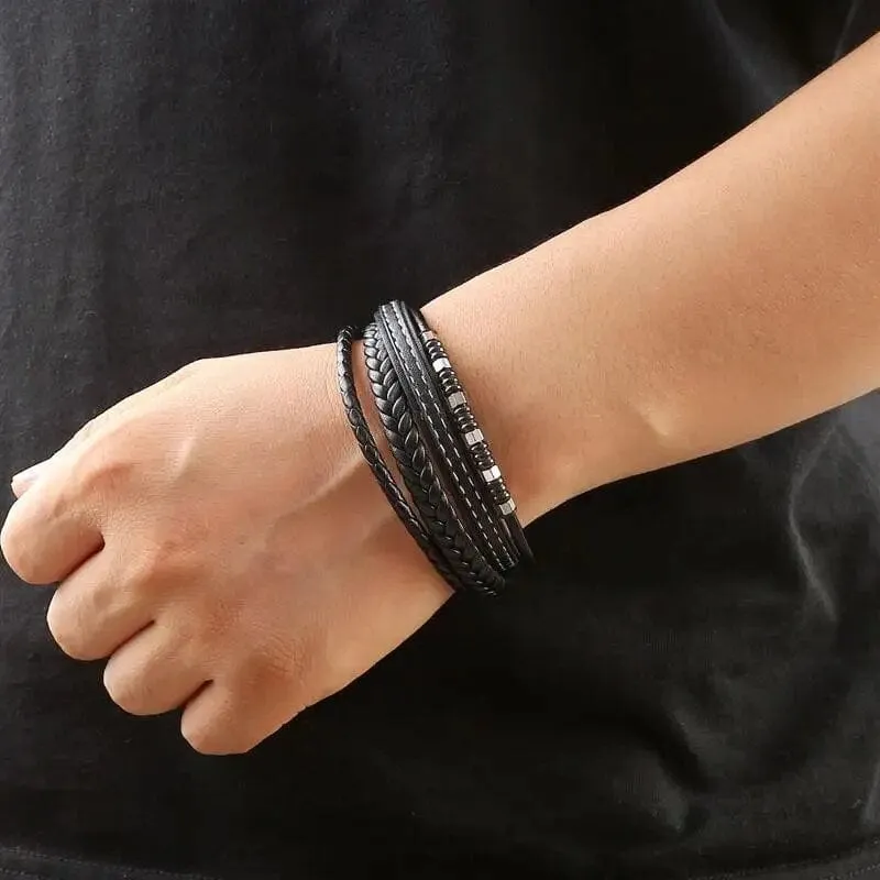 Wrap Bracelet Leather Mens Stack Lava Bead